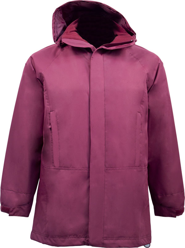 rasberry color raincoat with hat attached